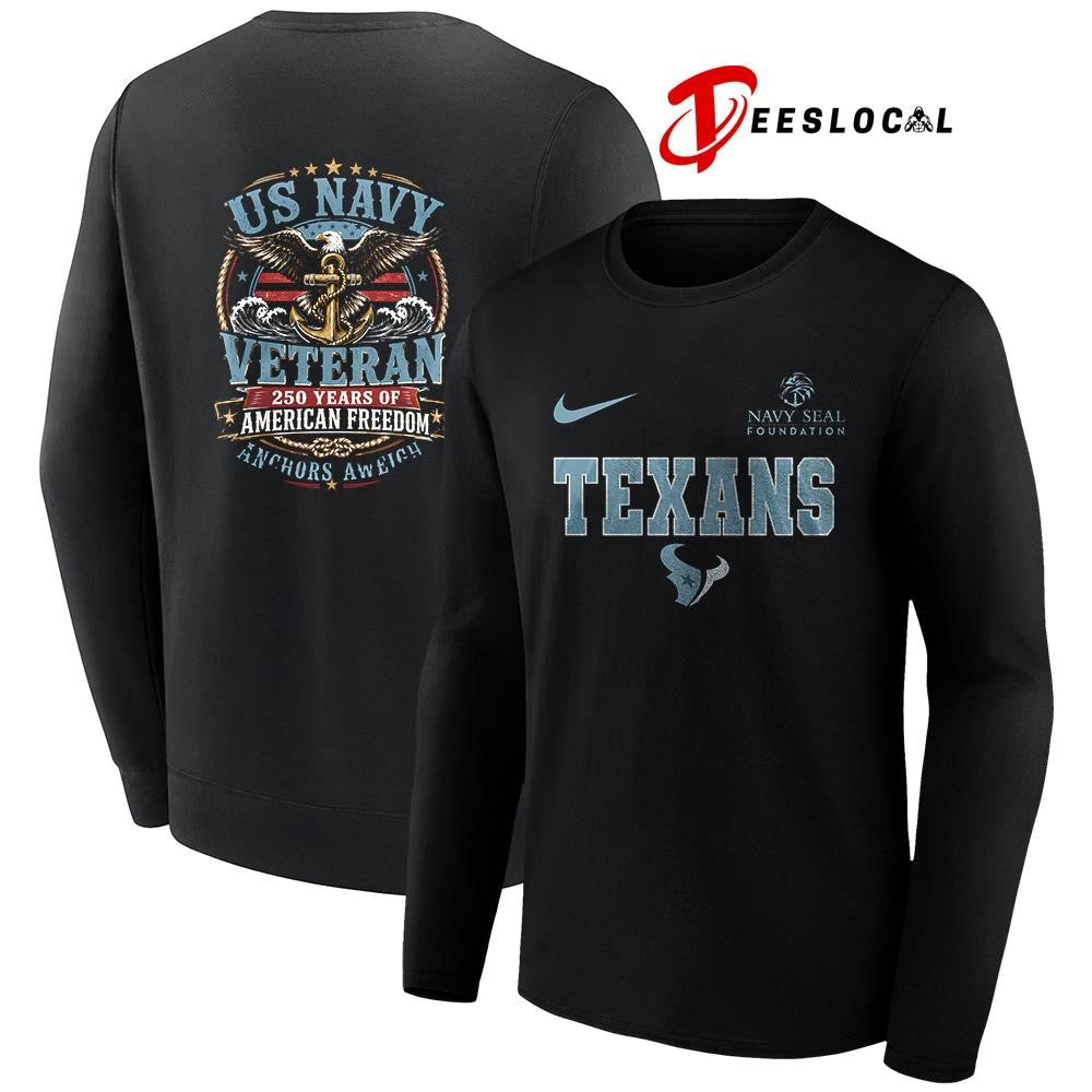 Houston Texans US Navy seal foundation 250 years of American freedom anchors aweigh shirt