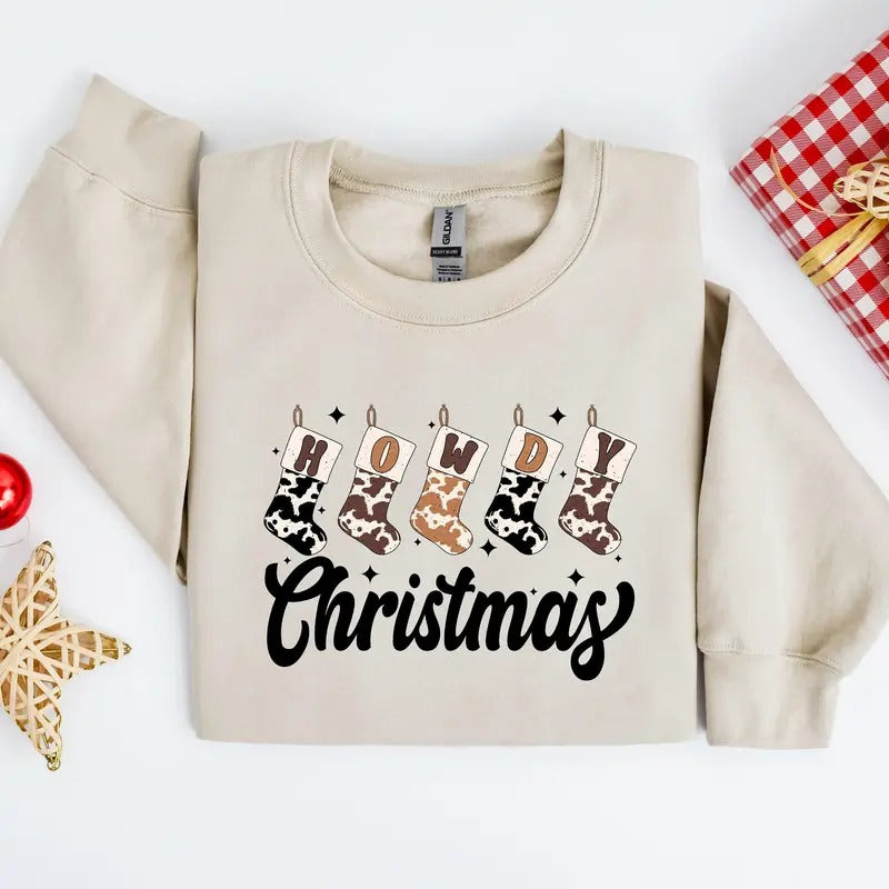Howdy Christmas Sweatshirt, Cowboy Christmas Crewneck, Xmas Shirt for Men and Women, 50% Cotton and 50% Polyester Fabric,...