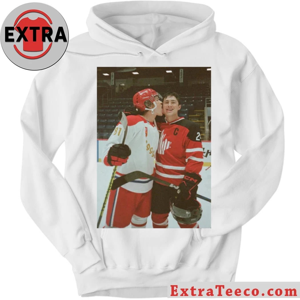 Hudson Williams as Shane Hollander and Connor Storrie as Ilya Rozanov in the film Heated Rivalry Shirt