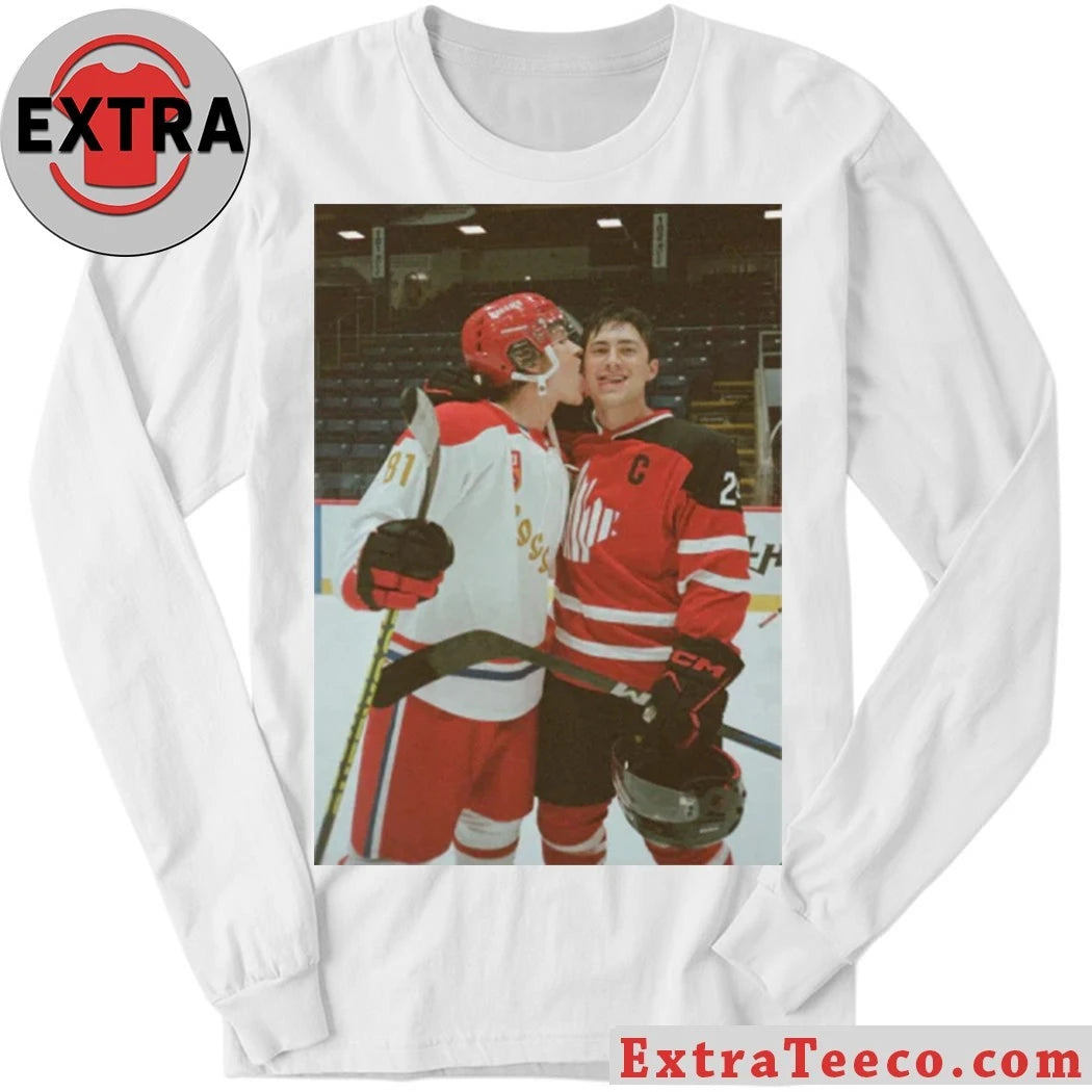 Hudson Williams as Shane Hollander and Connor Storrie as Ilya Rozanov in the film Heated Rivalry Shirt