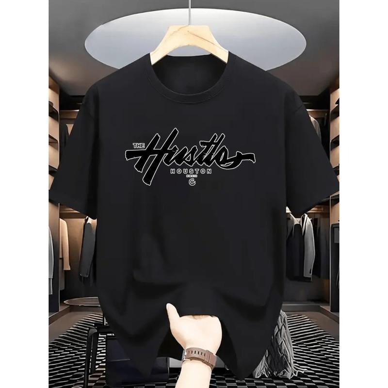 Hustle Houston Graphic Print T Shirt For Men Stylish Crew Neck Polyester Knit Fabric With Stretch Comfortable Regular Fit...