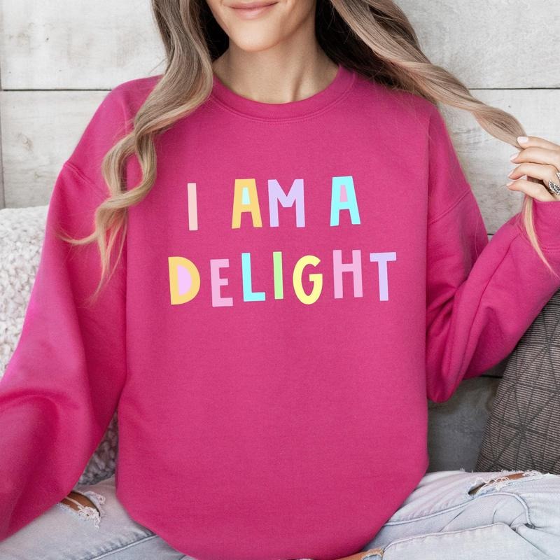 I Am A Delight Sweatshirt, Positivity, Funny, Sarcastic, Mom Gift, Mental Health, Colorful, Pastel, Crewneck, Crew Neck...