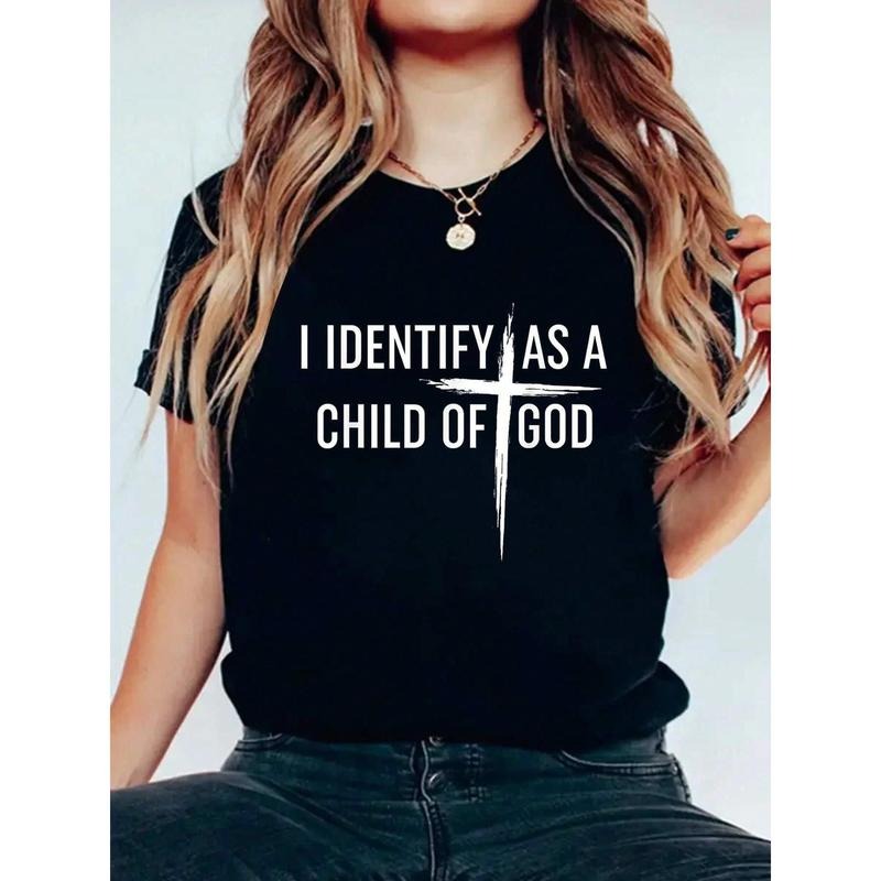 I Identify As A Child Of God Christian Funny For Men Women T-Shirt Print Women's Round Neck Short Sleeve T-Shirt Fashion...