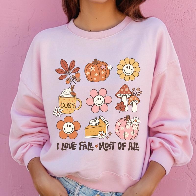 I Love Fall Most of All Crewneck - Unisex Apparel Relaxed Fit Printed In The USA Clothing Womenswear Casual Comfort...