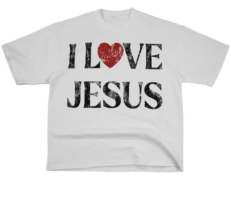 I Love Jesus Print Short Sleeve T-Shirt Menswear Top Underwear Tshirt Cotton Polyester,Women's Letter Print Round Neck...