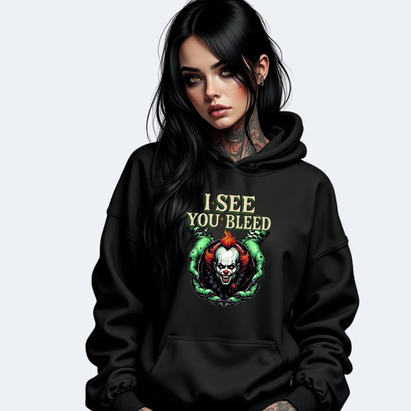 I See You Bleed Crystal Ball Halloween Character Casual Unisex Long Sleeve Crewneck T-Shirt Streetwear Top for Women...