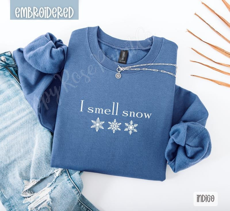 I Smell Snow Embroidered Crewneck Sweatshirt T-Shirts, Hoodie | PodTeesHub.com