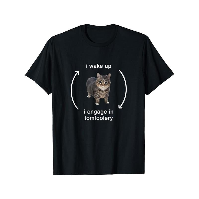 I Wake Up I Engage In Tomfoolery Silly Cat Meme T-Shirt Hoodie, Sweatshirt | PodTeesHub.com