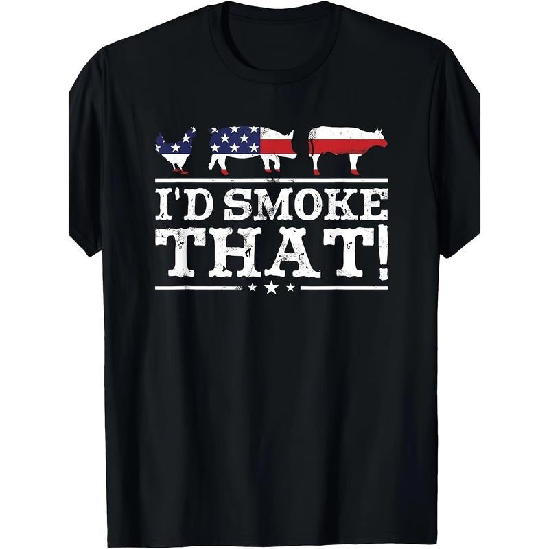 I'd Smoke That Meat Funny BBQ Shirt Pitmaster Grill Gift T-Shirt Made in USA Hoodie, Sweatshirt | PodTeesHub.com