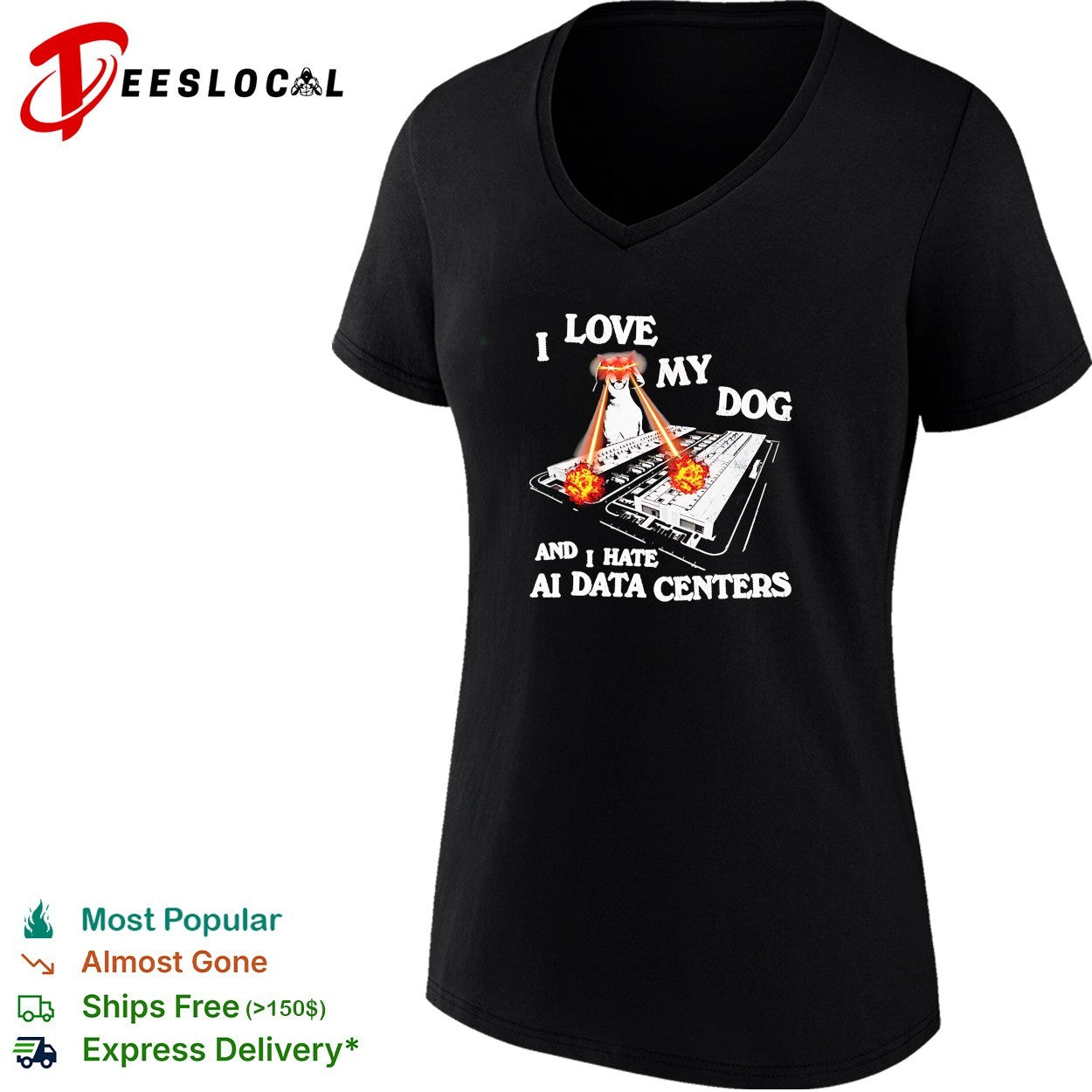 I love my dog and I hate AI data centers laser eyes shirt