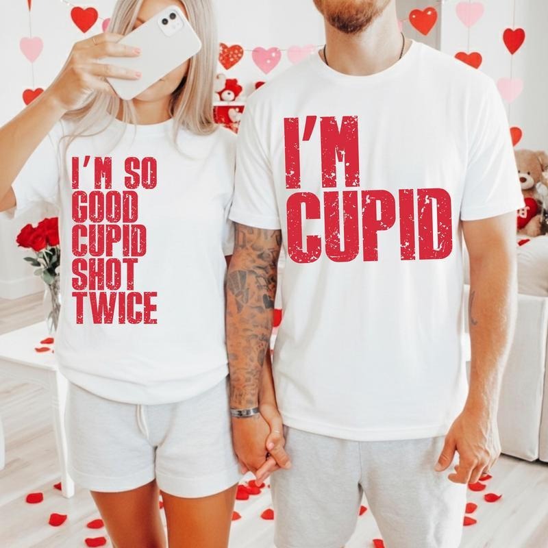I'm So Good Cupid Shot Twice Raunchy Valentine Couple Shirts, Inappropriate Husband & Wife Matching Honeymoon Tee,...