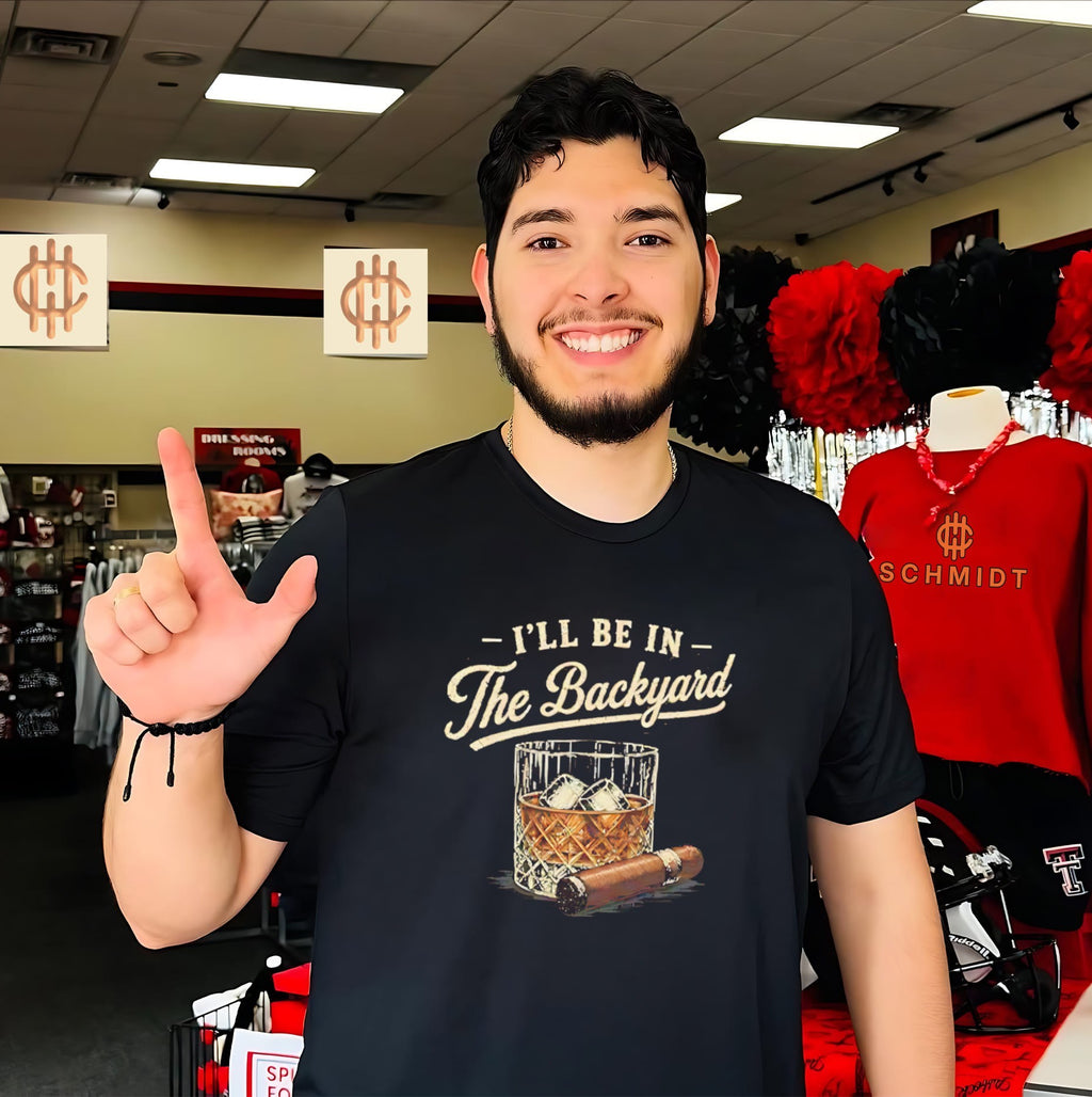 I’ll be in the backyard cigar and bourbon lover shirt
