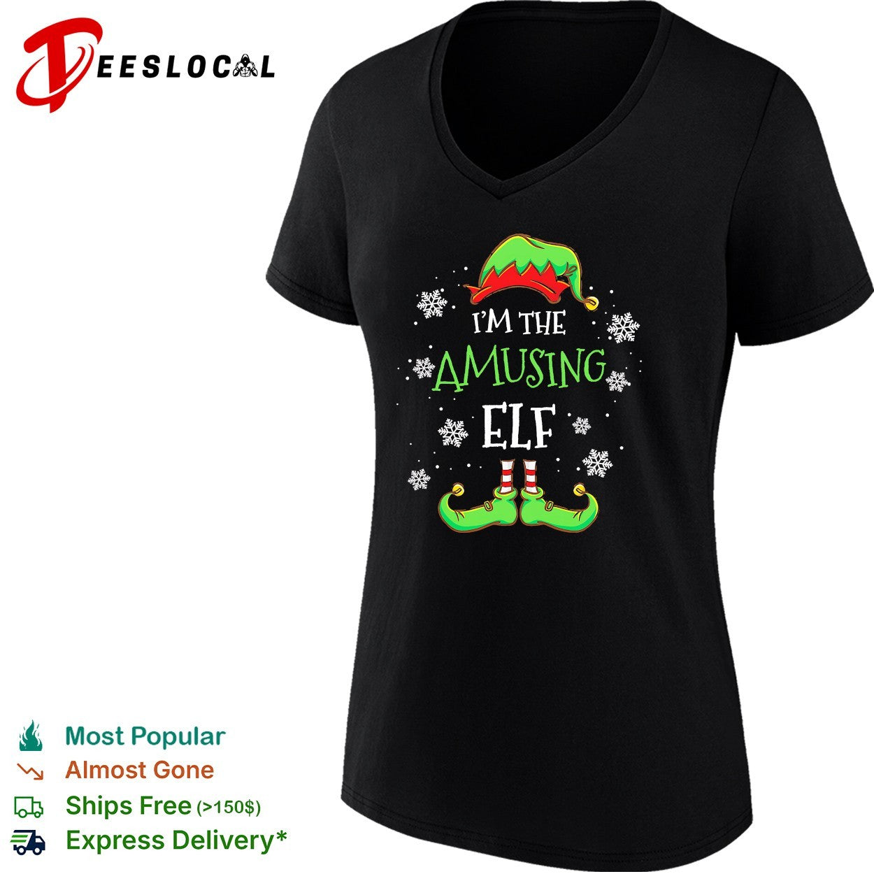 I’m the amusing elf hat and shoes snowflakes shirt