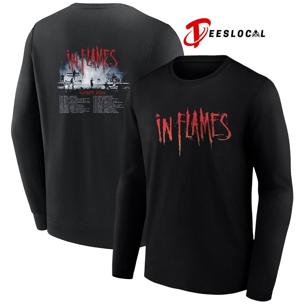 In Flames Europe 2026 tour schedule dates graphic shirt
