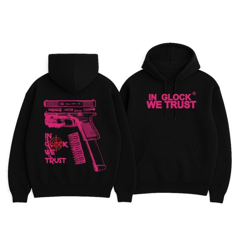 In Glock We Trust Black Hoodie Full Color Design Unisex Daily Wear Fashionable Design T-Shirts, Sweatshirt | PodTeesHub.com