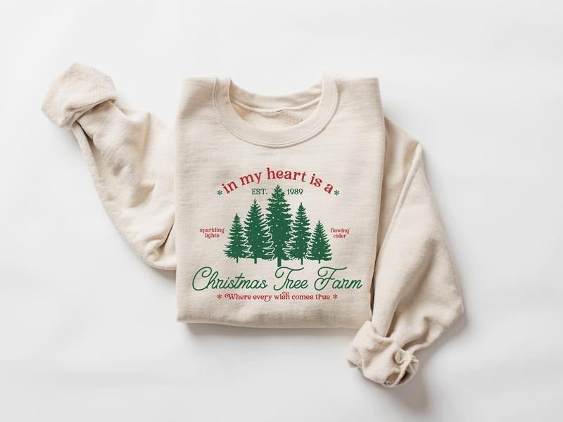 In My Heart Is a Christmas Tree Farm Sweatshirt, Farm Fresh Christmas Tree Shirt, Cozy Holiday Tee, Christmas Top for...