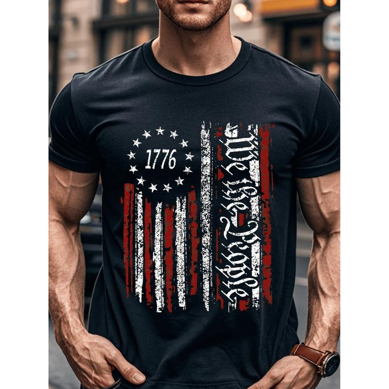 Independence Day Tshirt mens 1776 american flag graphic t shirt 100 cotton crew neck short sleeve distressed patriotic...