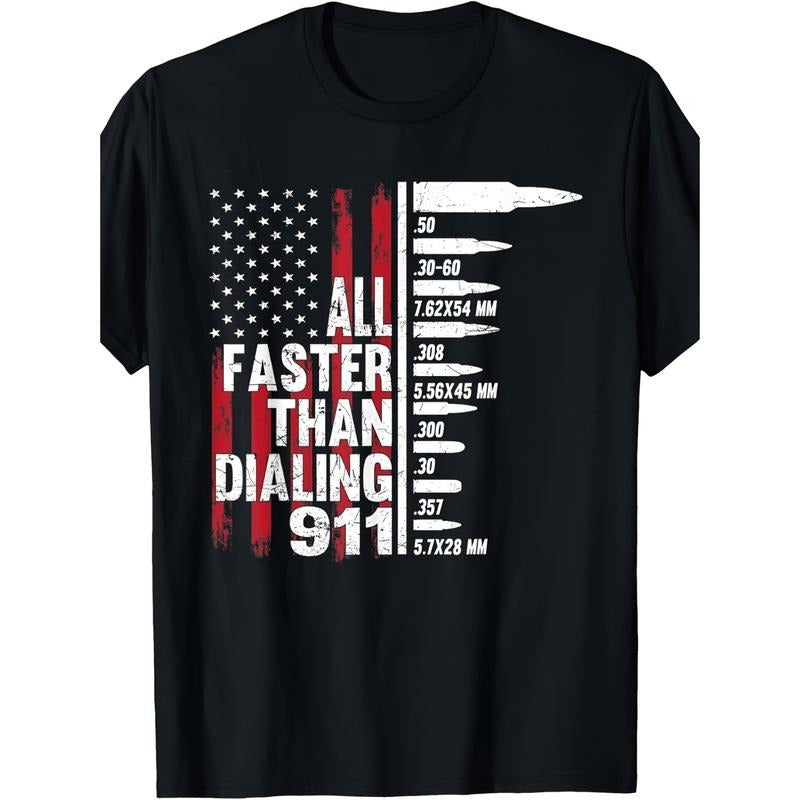Independence Day Tshirt mens all faster than 911 graphic t shirt patriotic american 100 cotton crew neck short sleeve...