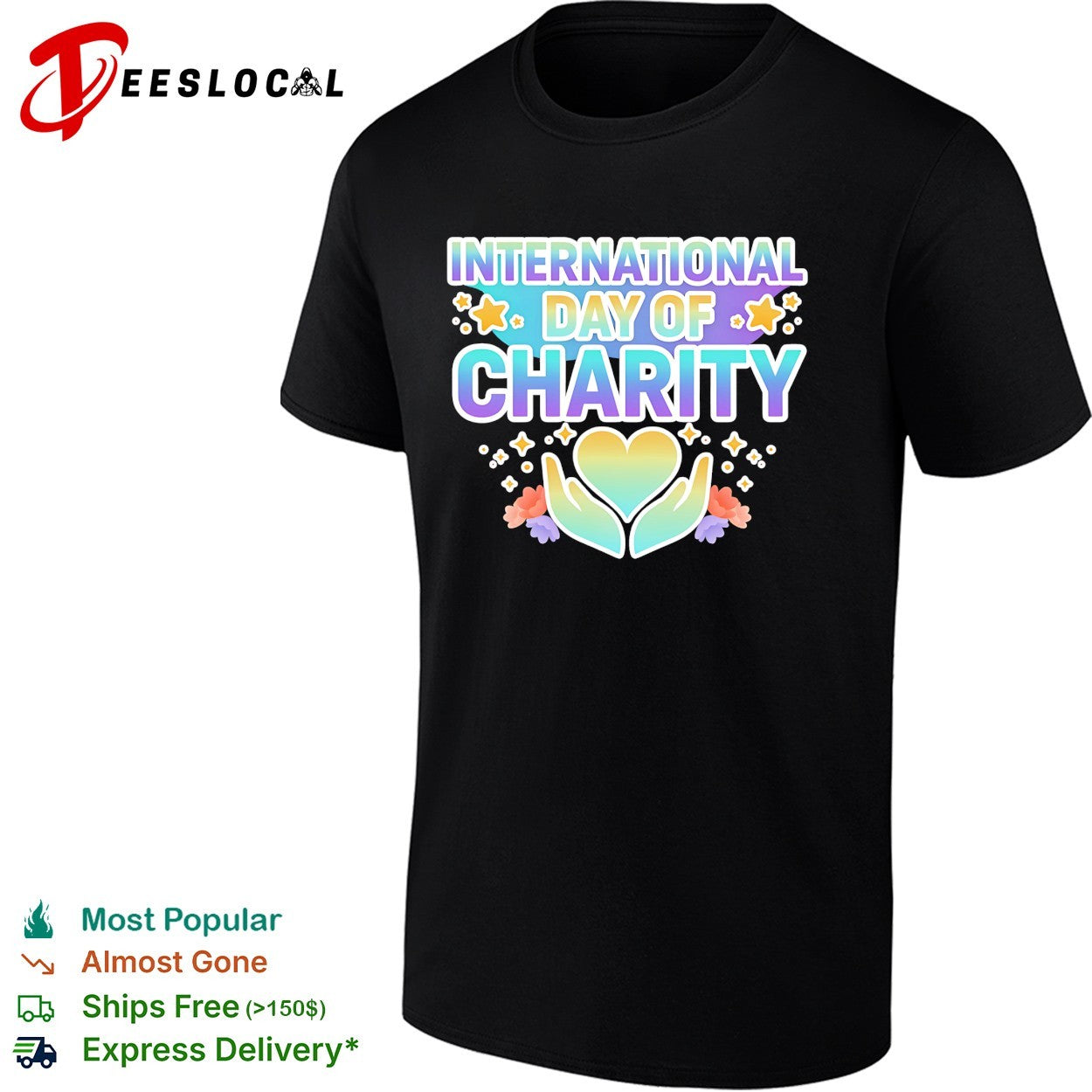 International day of charity hands holding heart flowers shirt