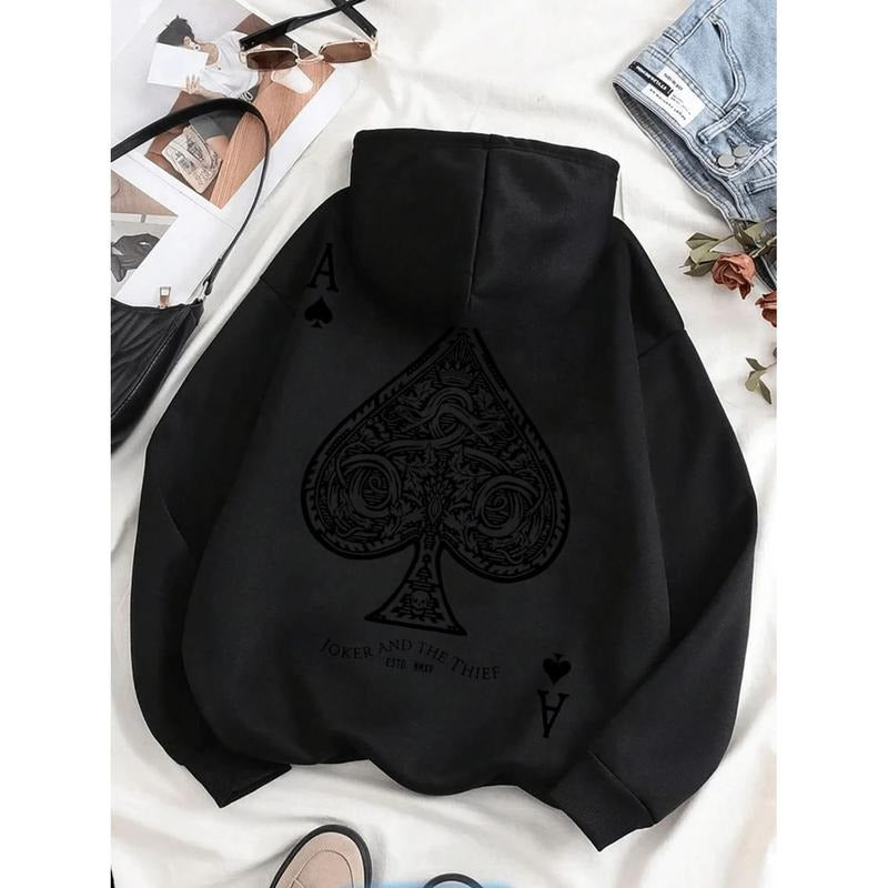 Intricate Ace Of Spades Patterned Fleece Hoodie For Men The Ultimate Fall And Winter Comfort Choice T-Shirts, Sweatshirt