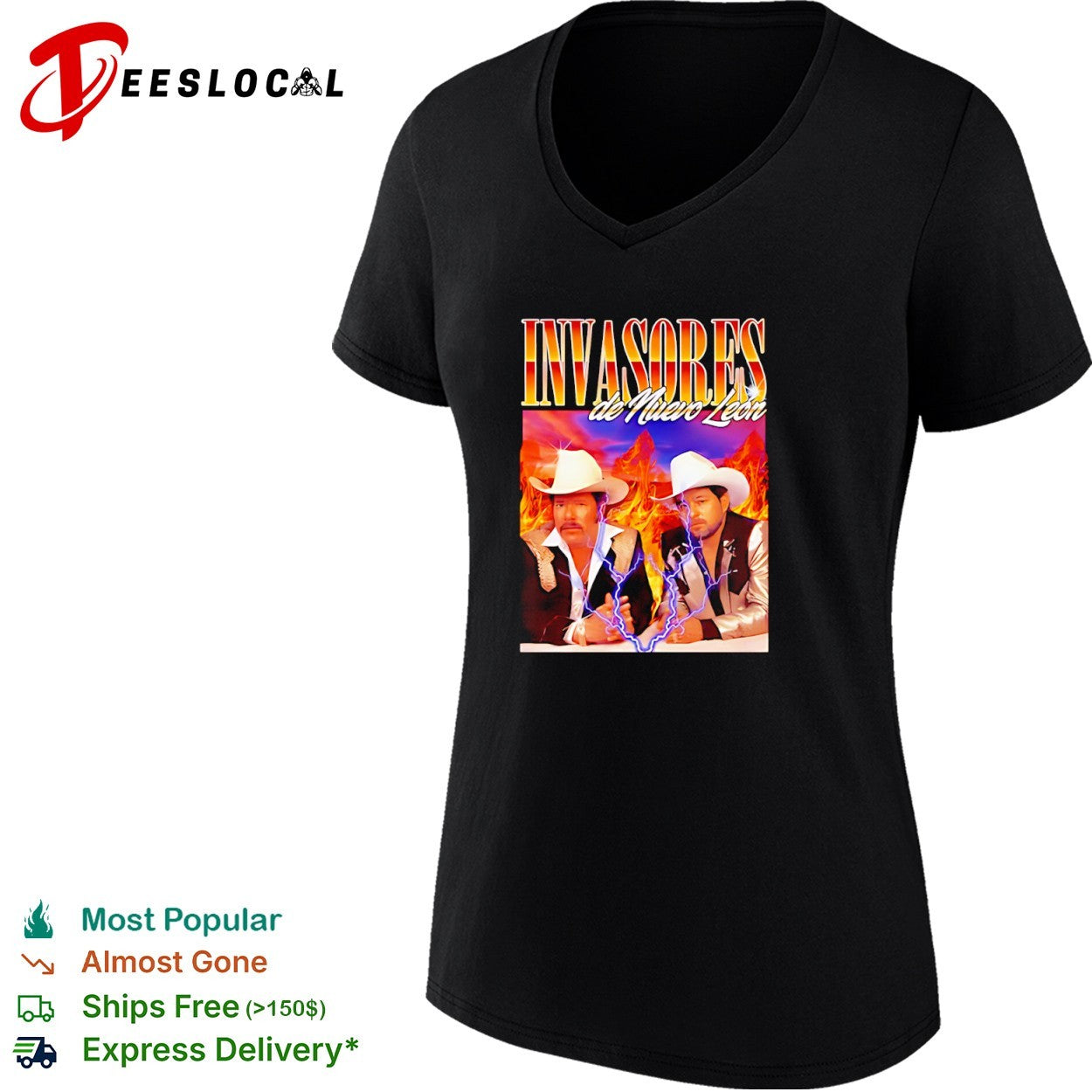 Invasores de Nuevo Leon Band Music Tribute Lightning Fire Shirt