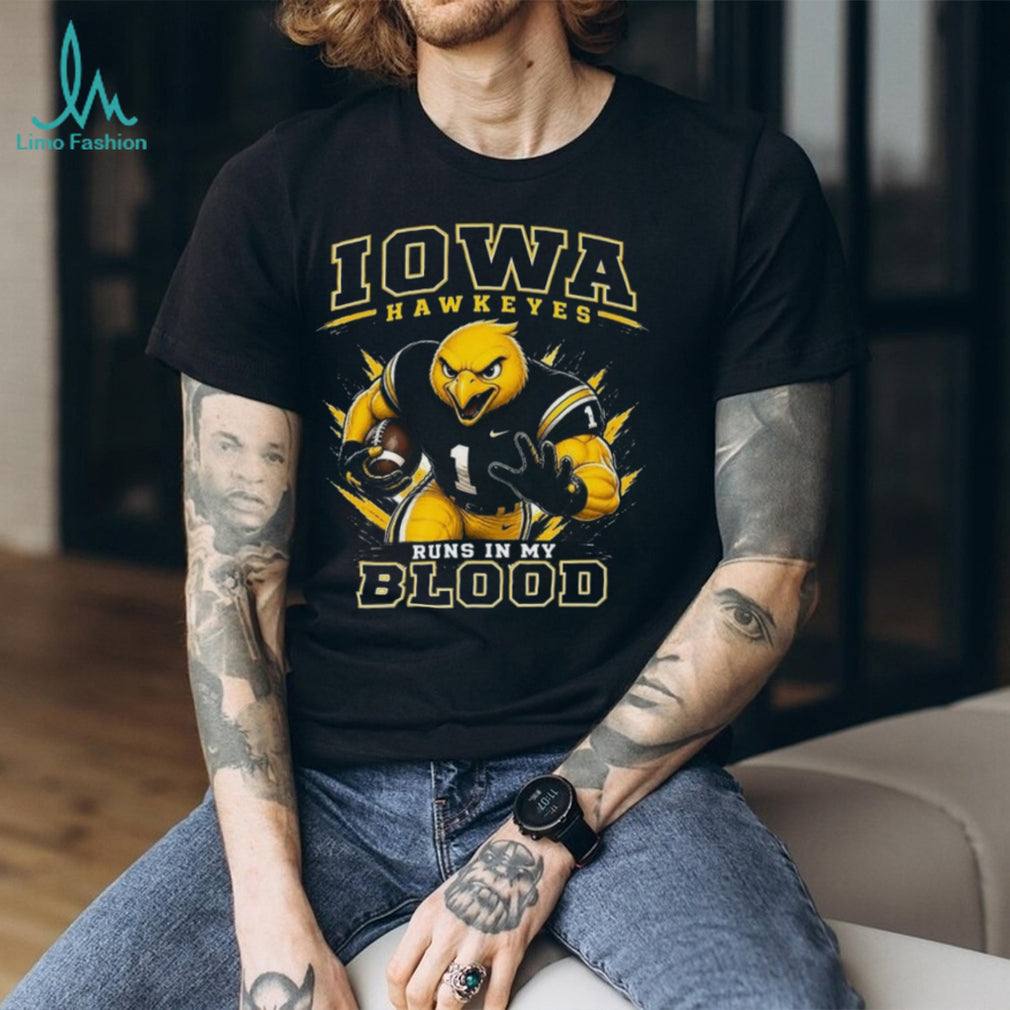 Iowa Hawkeyes Football Runs In My Blood Retro Sports Fans Vintage Men Shirt