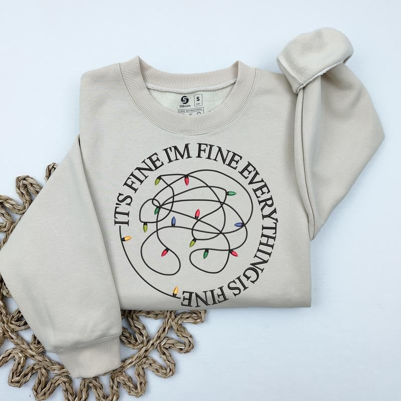 It's Fine I'm Fine Everything Is Fine Embroidered Sweatshirt: Gift for Funny Friends, Mental Sweatshirt T-Shirts, Hoodie
