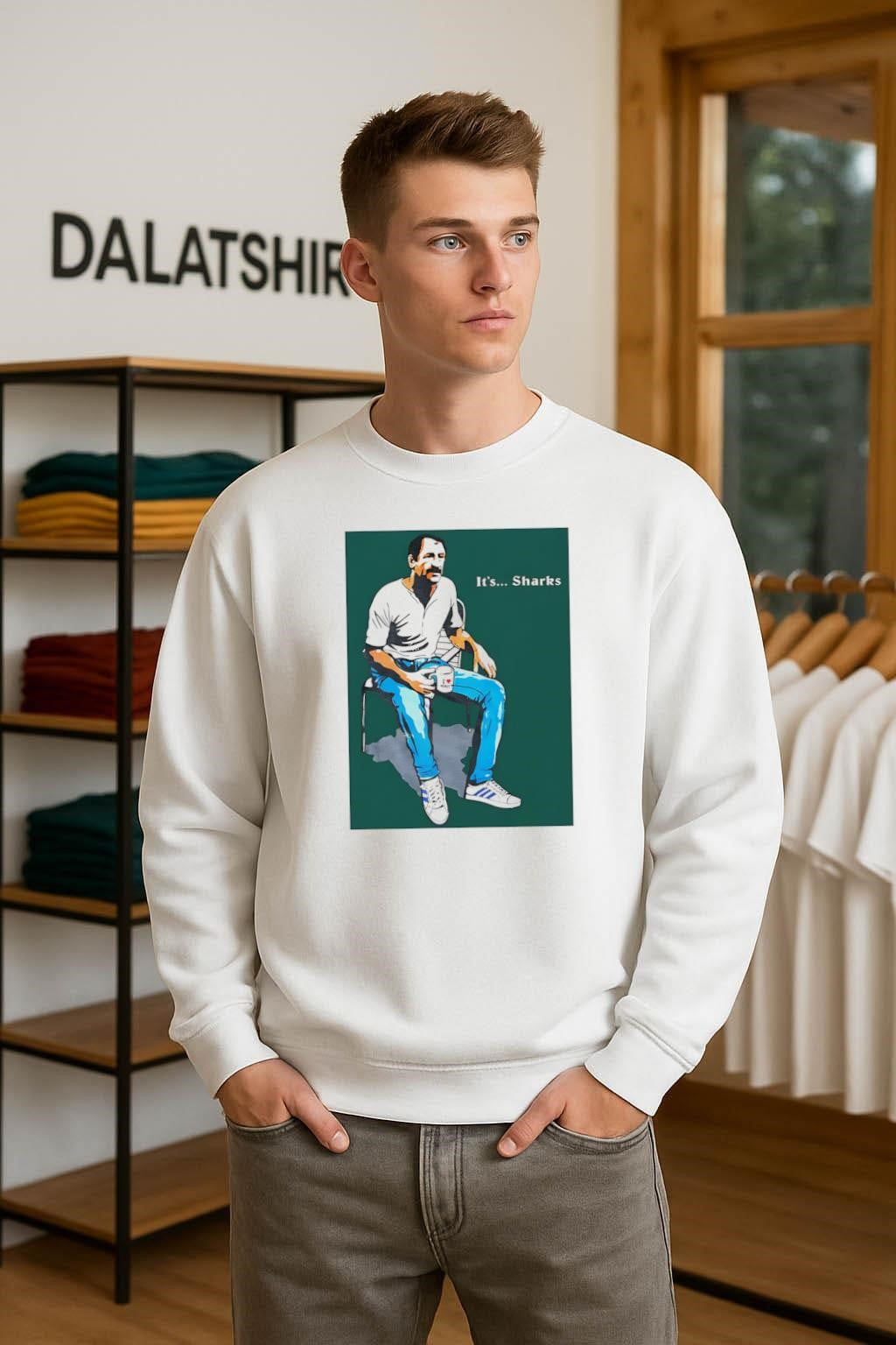 Its Sharks Man Sitting With Coffee shirt