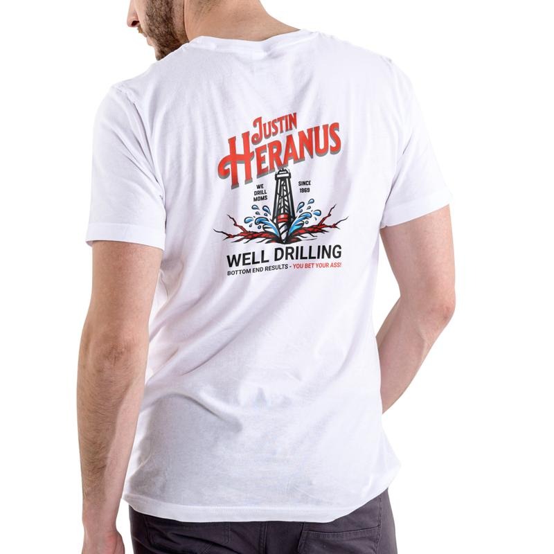 JUSTIN HERANUS WELL DRILLING Funny name T Shirt, Unisex Cotton Hoodie, Sweatshirt | PodTeesHub.com