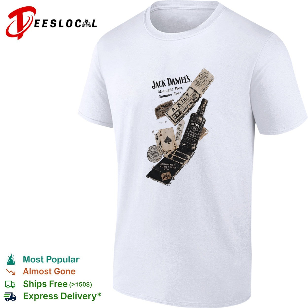 Jack Daniel’s midnight pour summer roar Old No 7 1866 playing cards shirt