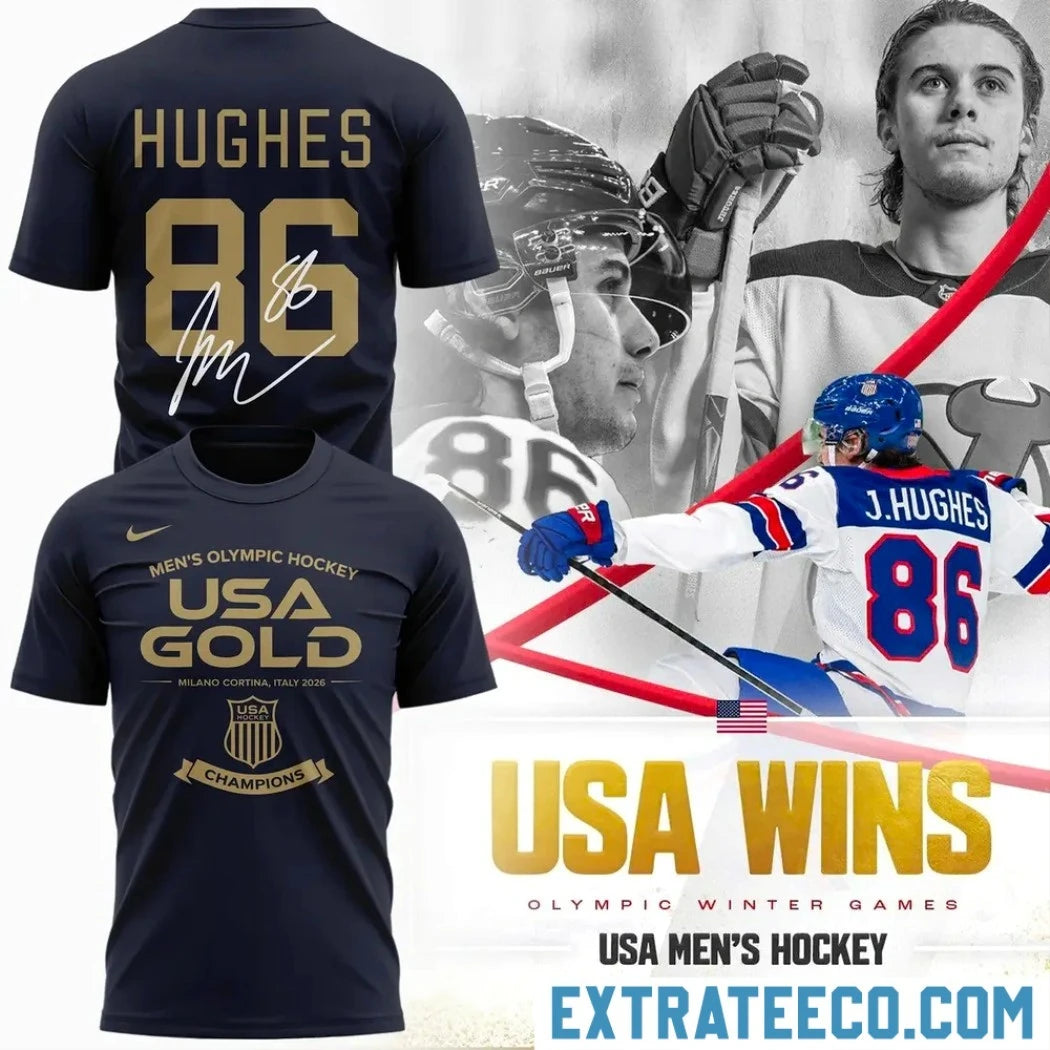 Jack Hughes Usa Hockey Milano Cortina Italy 2026 Champions Two Sided Shirt