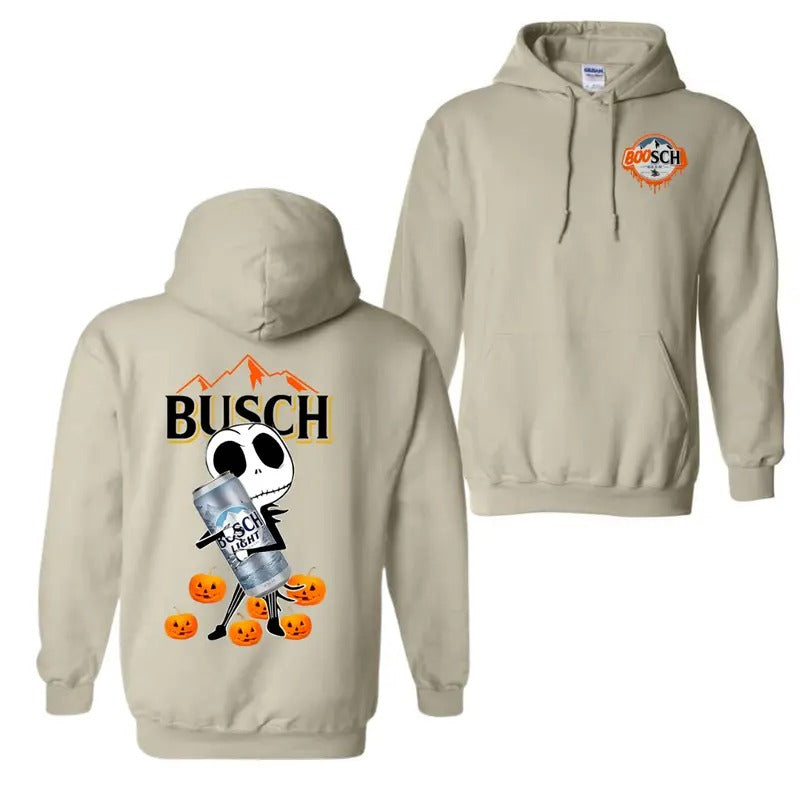 Jack Skellington Busch Light Halloween Hoodie, Sweatshirt, and T-Shirt - Trendy 2-Sided Design for Men and Women, Perfect...