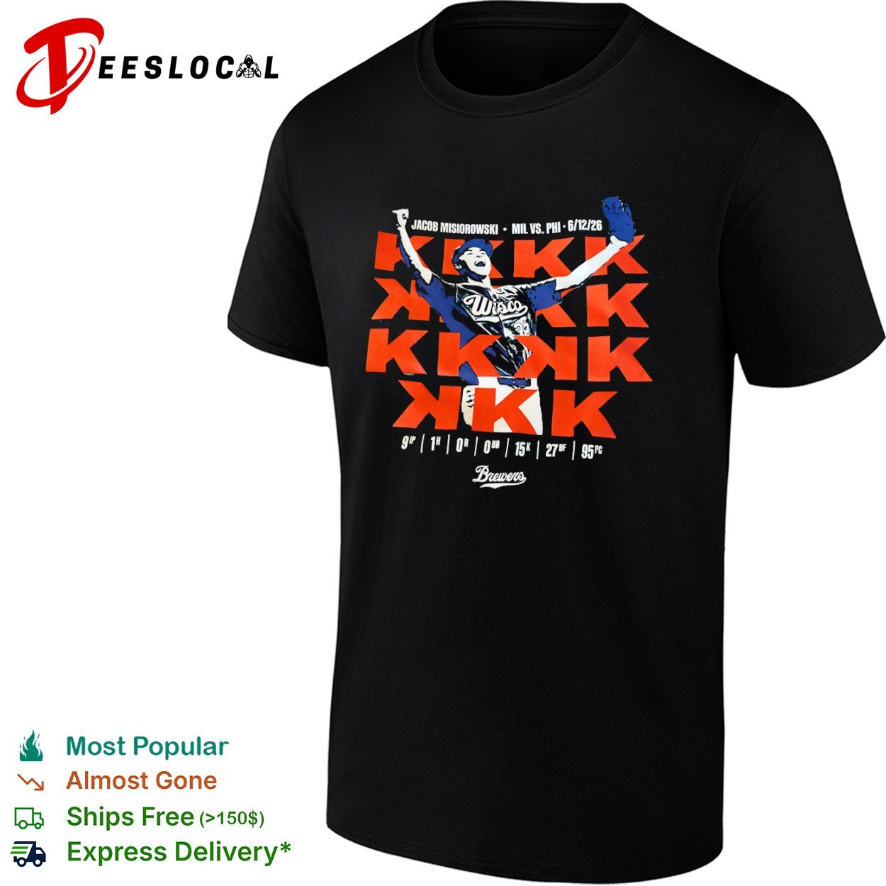 Jacob Misiorowski Brewers Wisco pitcher MIL vs PHI shirt