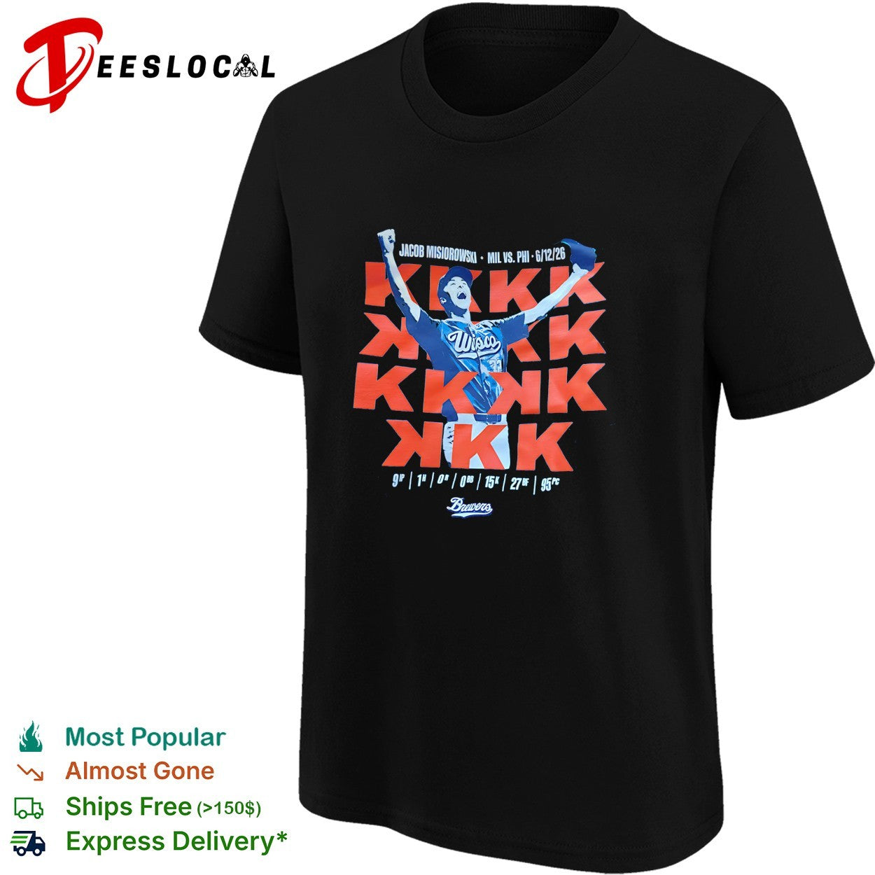 Jacob Misiorowski Milwaukee Brewers 15 strikeouts MIL vs PHI 2026 shirt