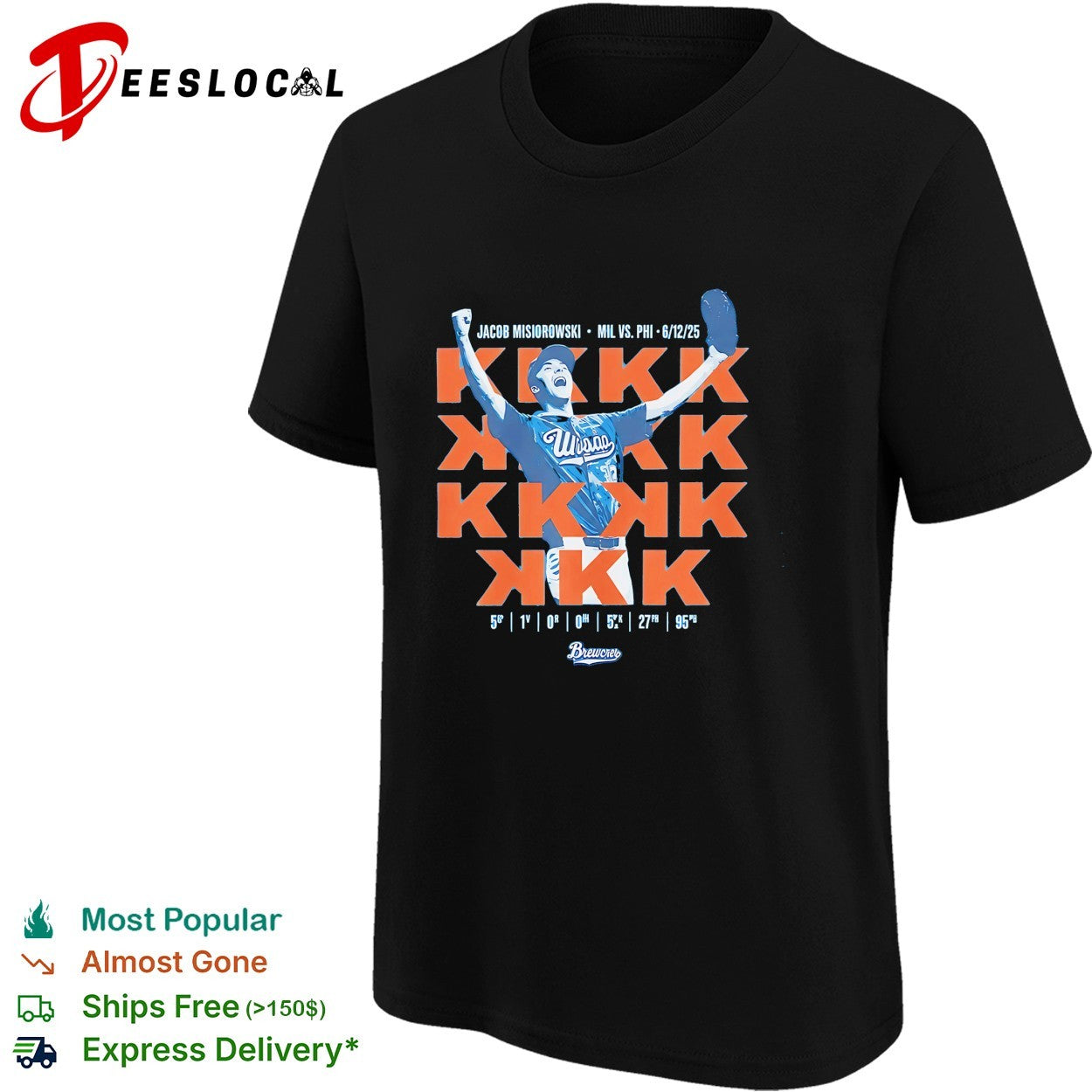 Jacob Misiorowski Milwaukee Brewers 5 strikeouts MIL vs PHI 2025 shirt