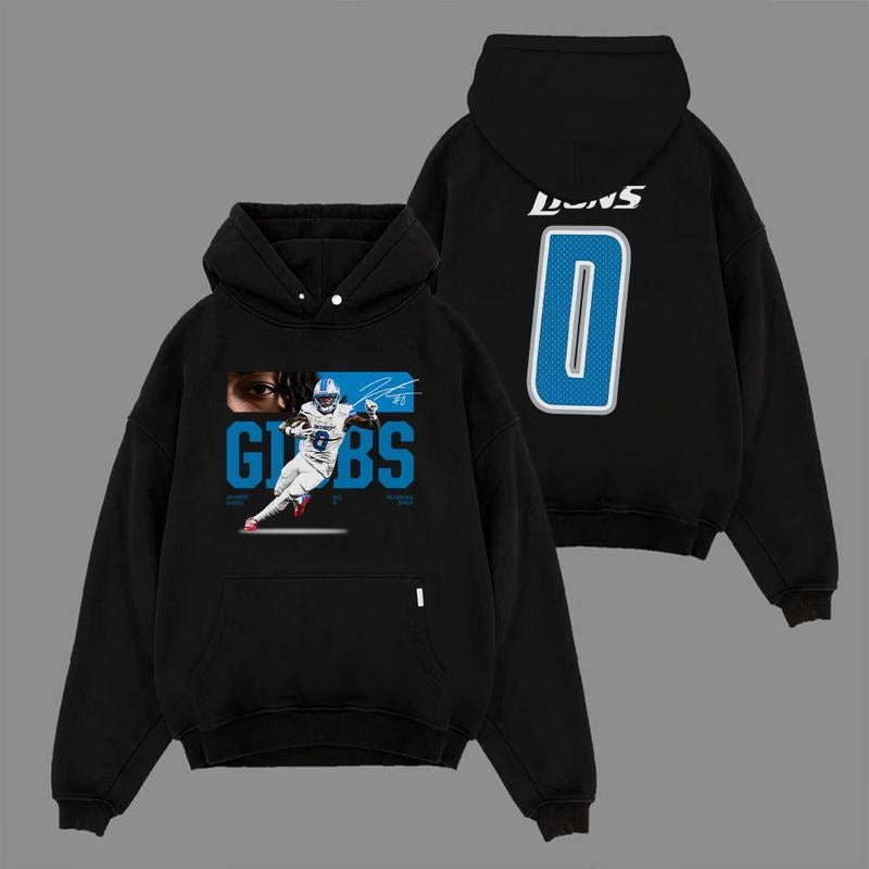 Jahmyr Gibbs 2sided Unisex Shirt -  Detroit Tee Football Fans Hoodie, Sweatshirt | PodTeesHub.com