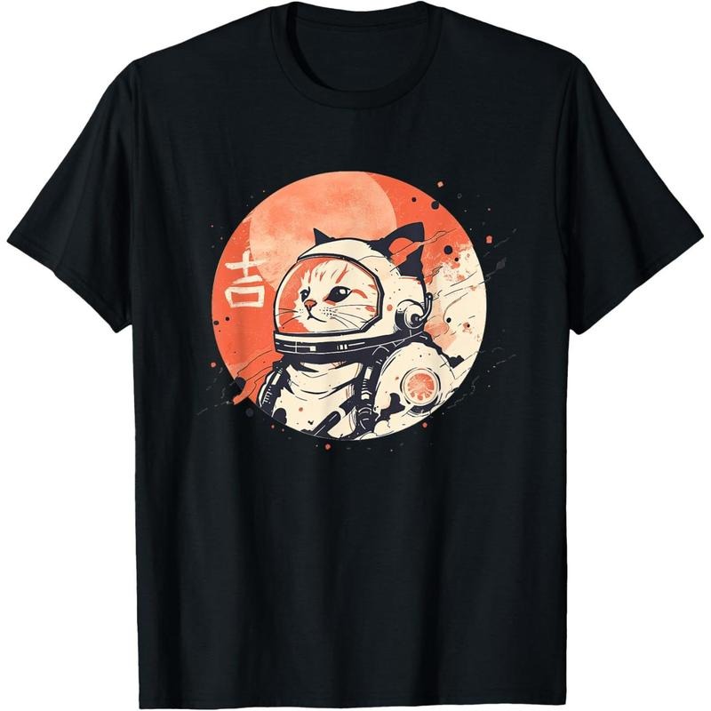 Japanese Minimalist 1950s Retro Space Cat Good Luck Kanji T-Shirt Made In USA Hoodie, Sweatshirt | PodTeesHub.com