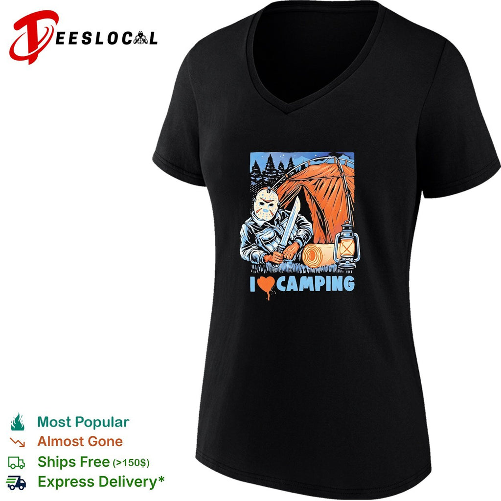 Jason Voorhees holding knife I love camping vintage shirt