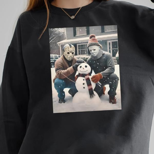 Jason and Michael Snowman Funny Fleece Sweatshirt, Horror Christmas Shirt, Unique Holiday Gift Hoodie | PodTeesHub.com