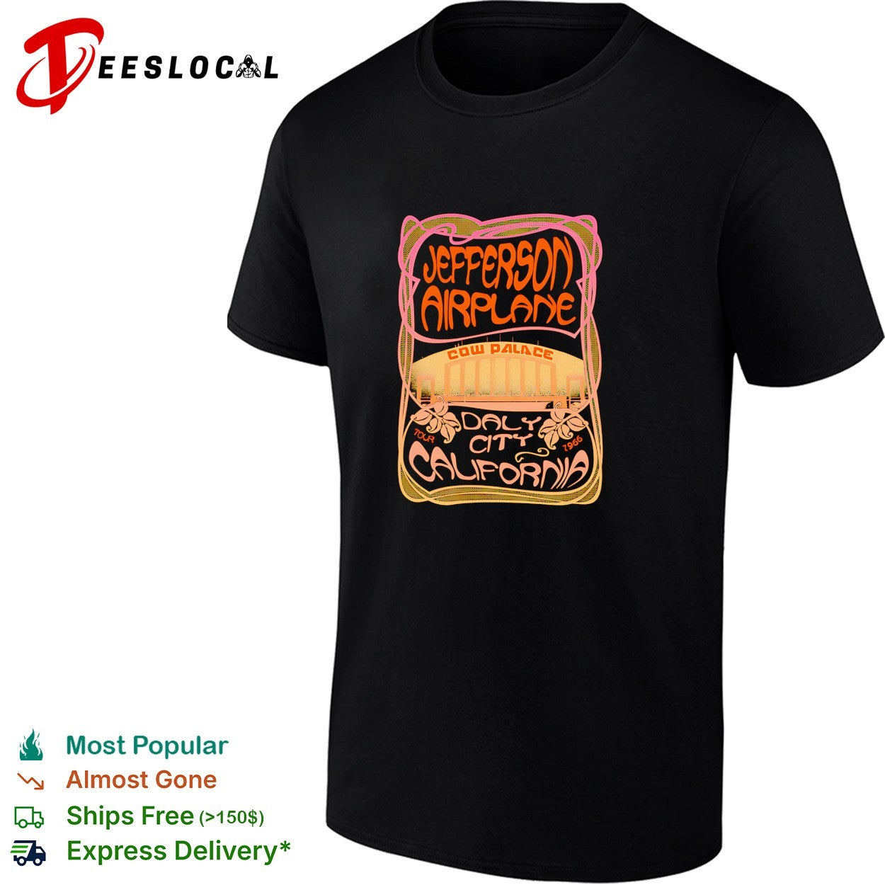 Jefferson Airplane Cow Palace Daly City California 1966 tour psychedelic poster shirt