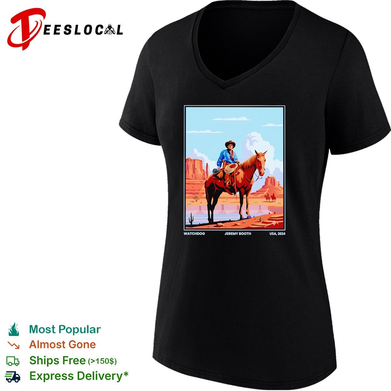 Jeremy Booth watchdog USA 2024 cowboy riding horse in desert shirt