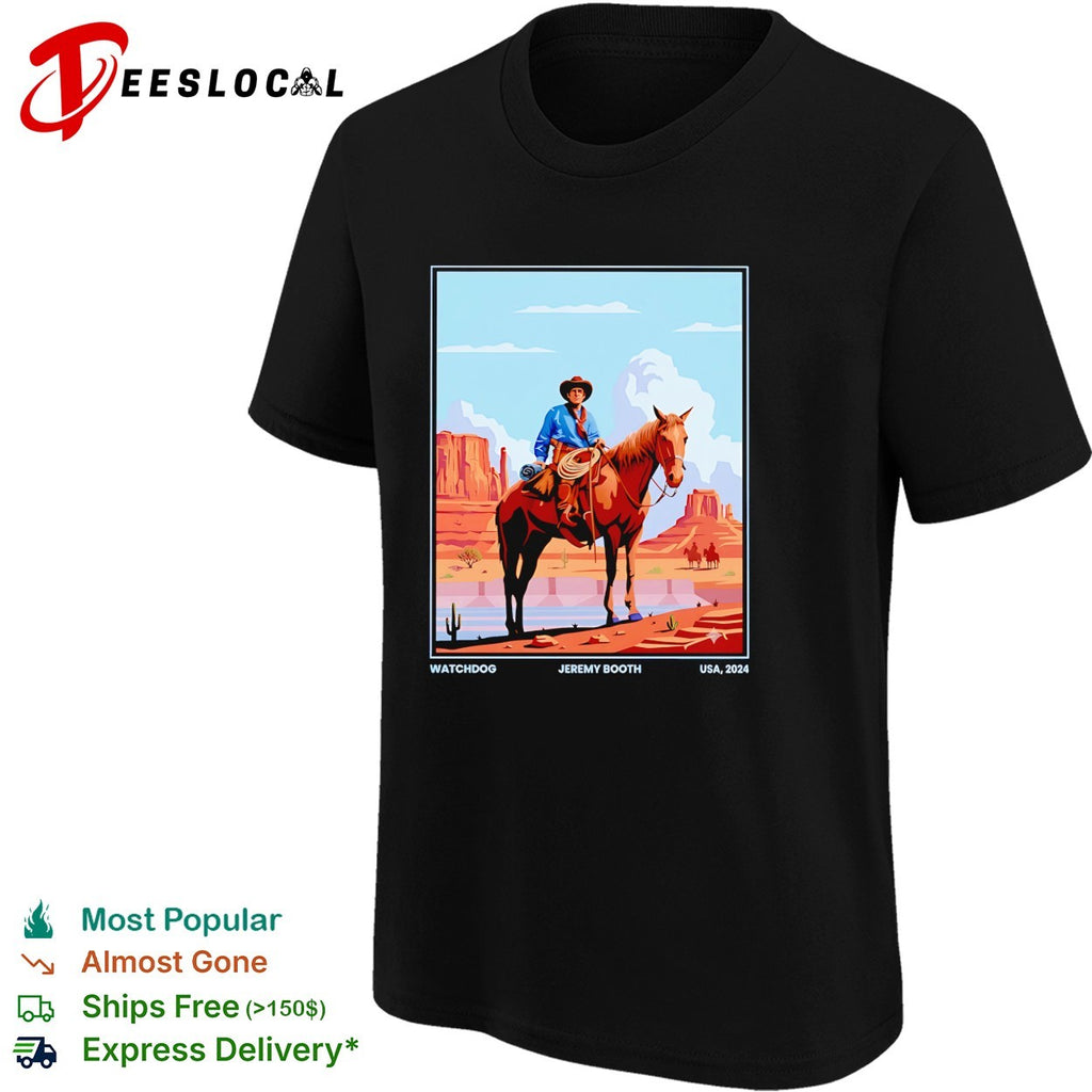 Jeremy Booth watchdog USA 2024 cowboy riding horse in desert shirt