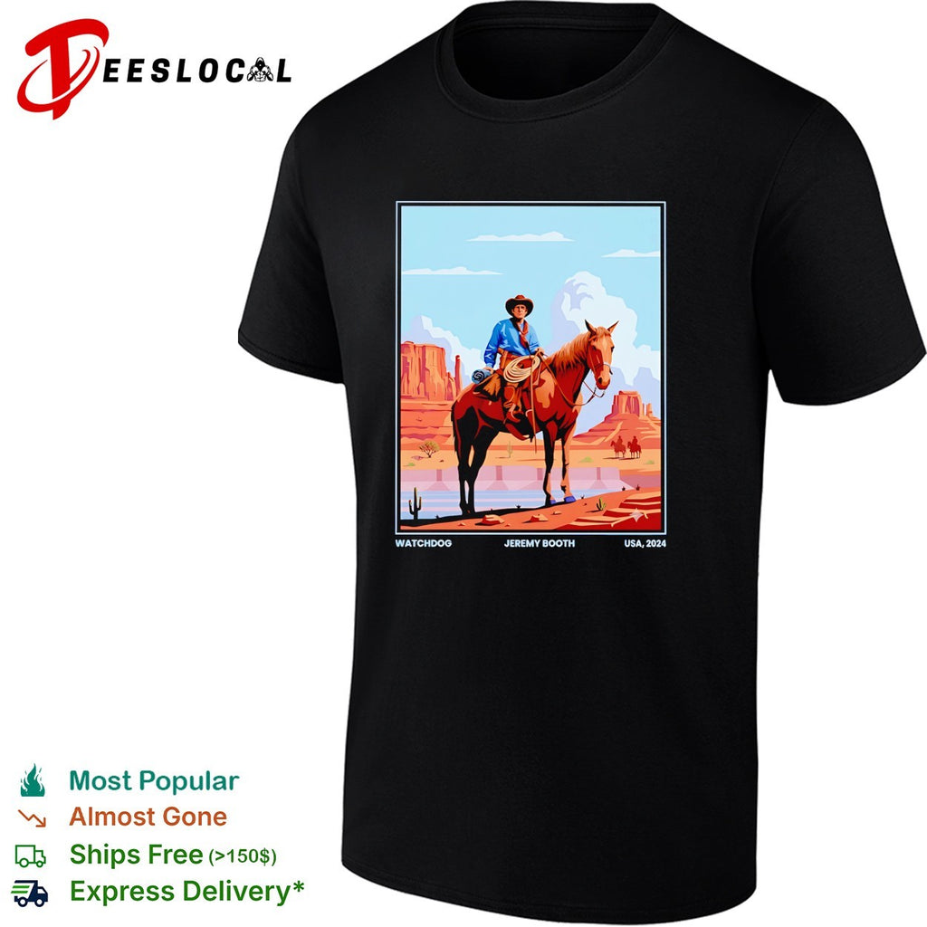 Jeremy Booth watchdog USA 2024 cowboy riding horse in desert shirt
