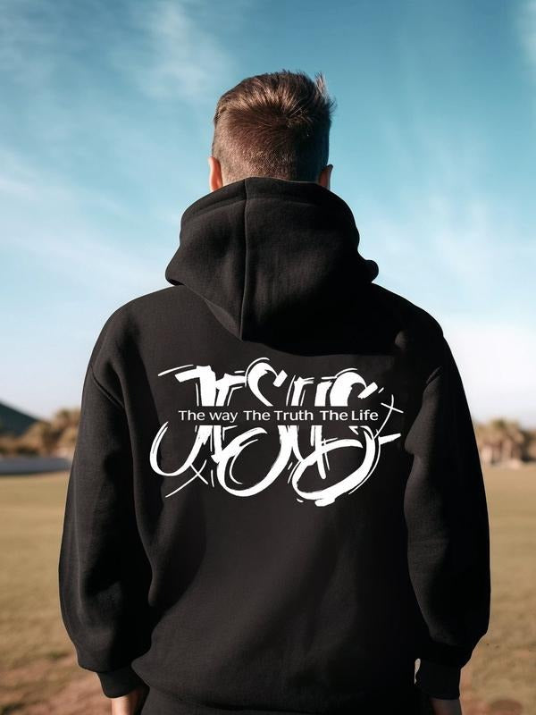 "Jesus - The Way The Truth The Life" Religious Graphic Oversized Hoodie | Black Streetwear Hoodie with Artistic Faith...