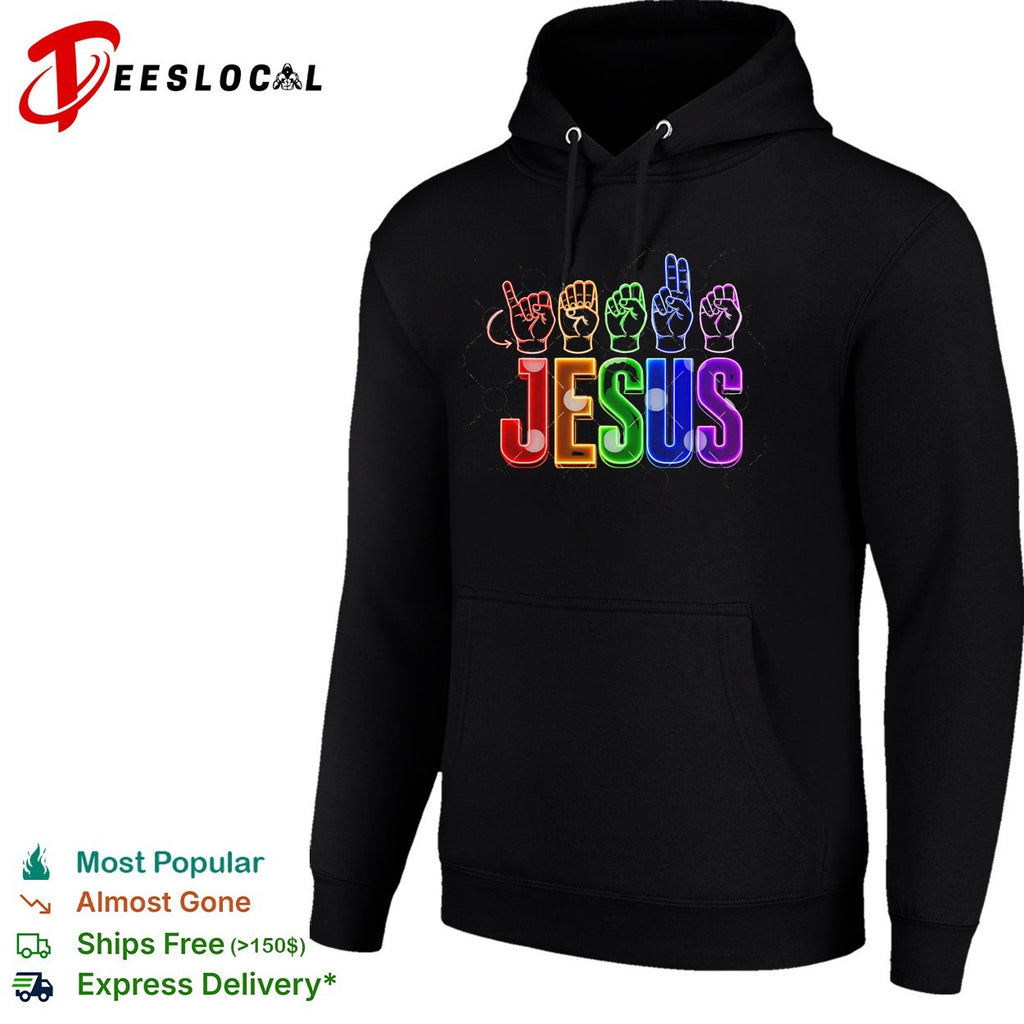 Jesus ASL sign language hands neon letters shirt
