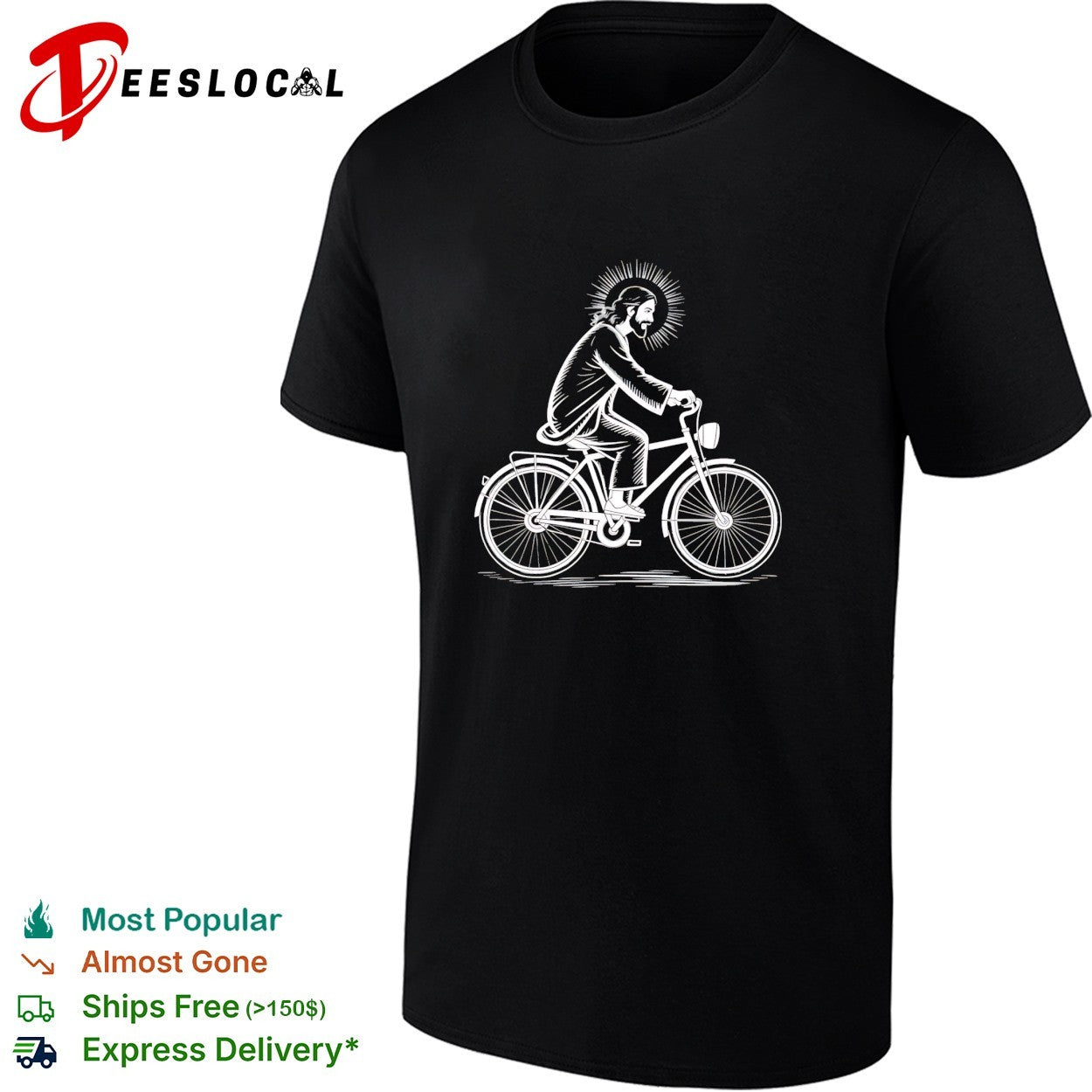 Jesus Christ riding bicycle with halo line art shirt