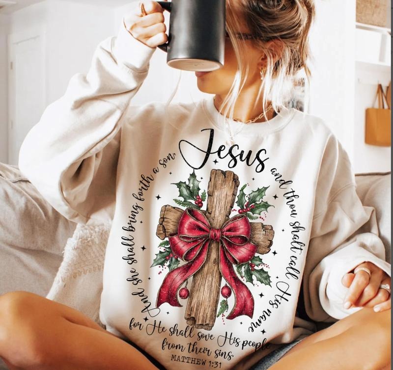Jesus Christmas She Shall Bring Forth a Son Sweatshirt, O Come Let Us Adore Him Nativity Scene Tee, Christian Christmas...