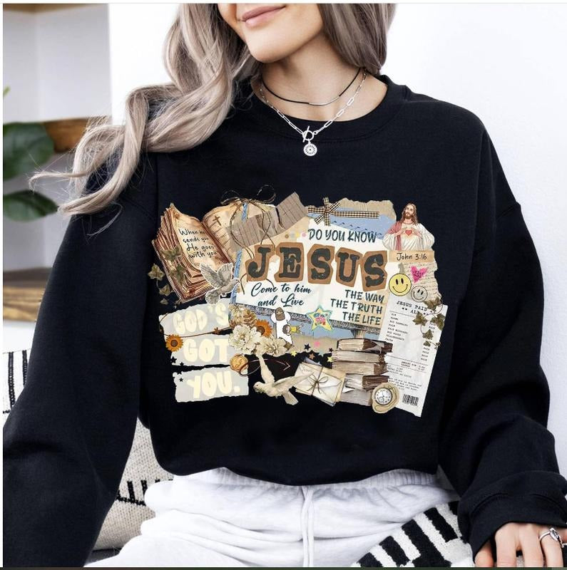 Jesus Got You Faith Collage Preppy Trendy Cozy Sweatshirt, Bible Verse God Loves You Christian Tee, Jesus Apparel Hoodie
