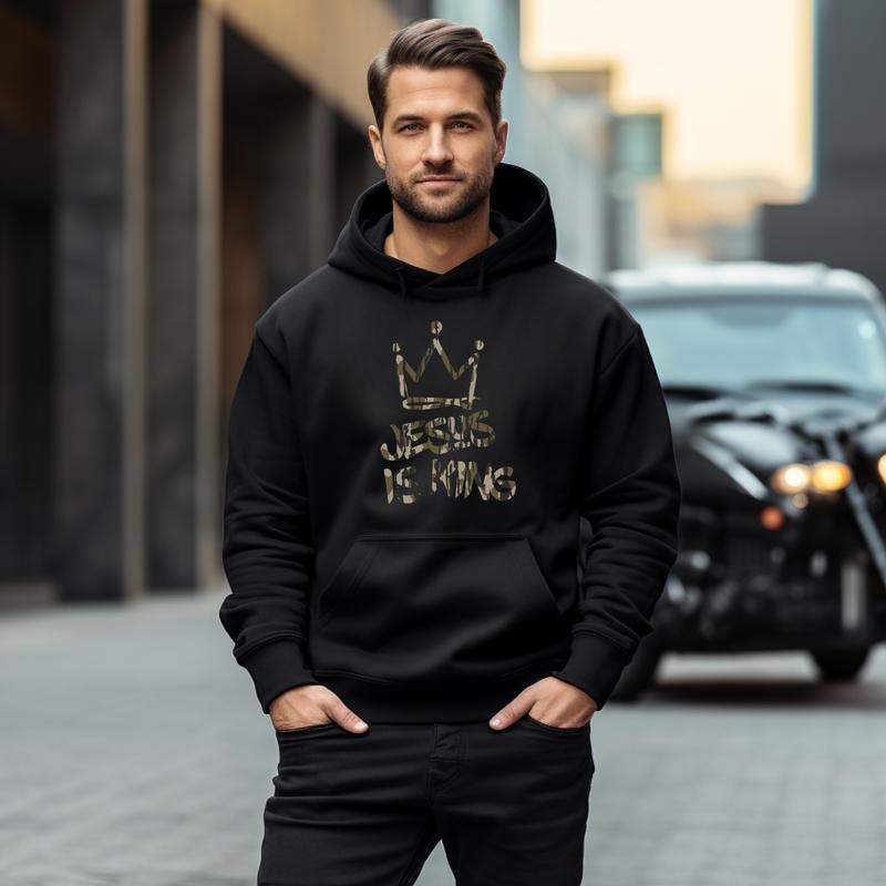 Jesus Is King Camo Design Hoodie Comfortable Christian Hoodie Unisex Pullover T-Shirts, Sweatshirt | PodTeesHub.com