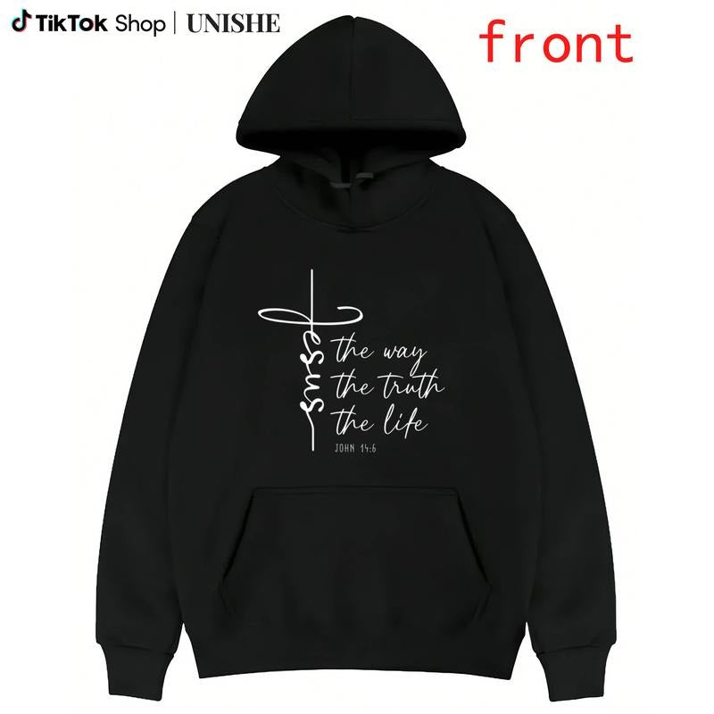 Jesus John 14:6 Long Sleeve Hoodie with Bold Christian Cross Print T-Shirts, Sweatshirt | PodTeesHub.com
